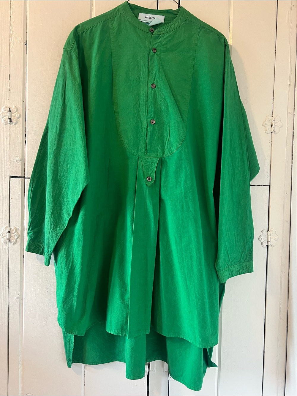 Veritcoeur Green Women’s Mandarin Collar Shirt - Oversized Casual Green Tunic